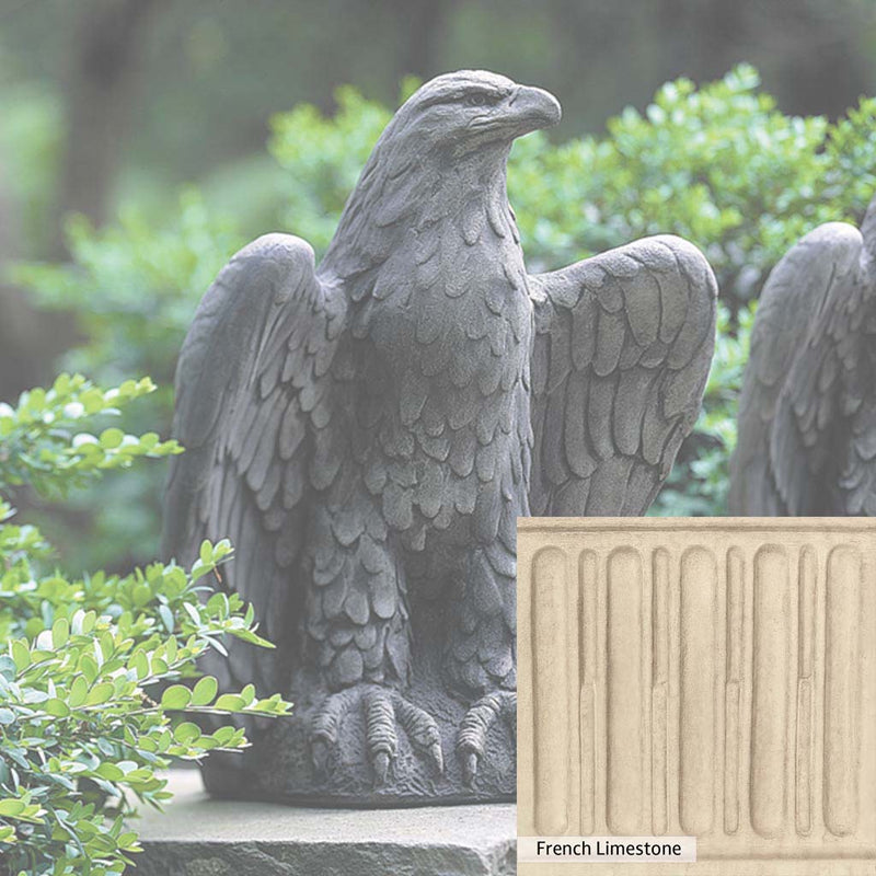French Limestone Patina for the Campania International Eagle Looking Left Statue, old-world creamy white with ivory undertones.