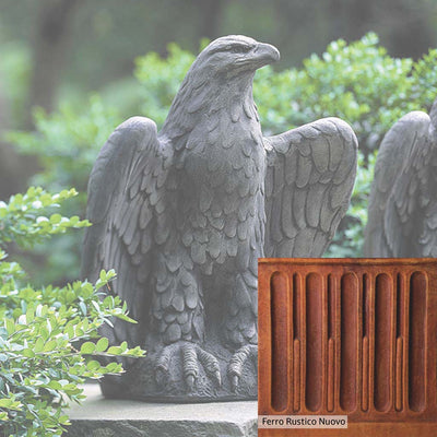 Ferro Rustico Nuovo Patina for the Campania International Eagle Looking Left Statue, red and orange blended in this striking color for the garden.