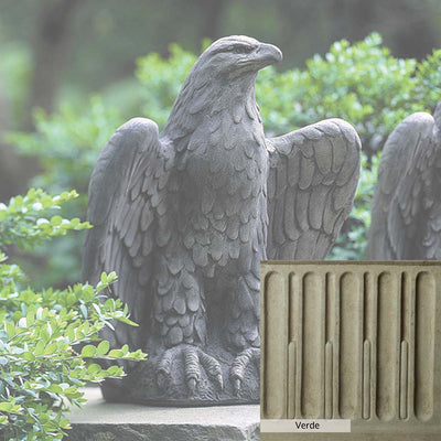 Verde Patina for the Campania International Eagle Looking Left Statue, green and gray come together in a soft tone blended into a soft green.