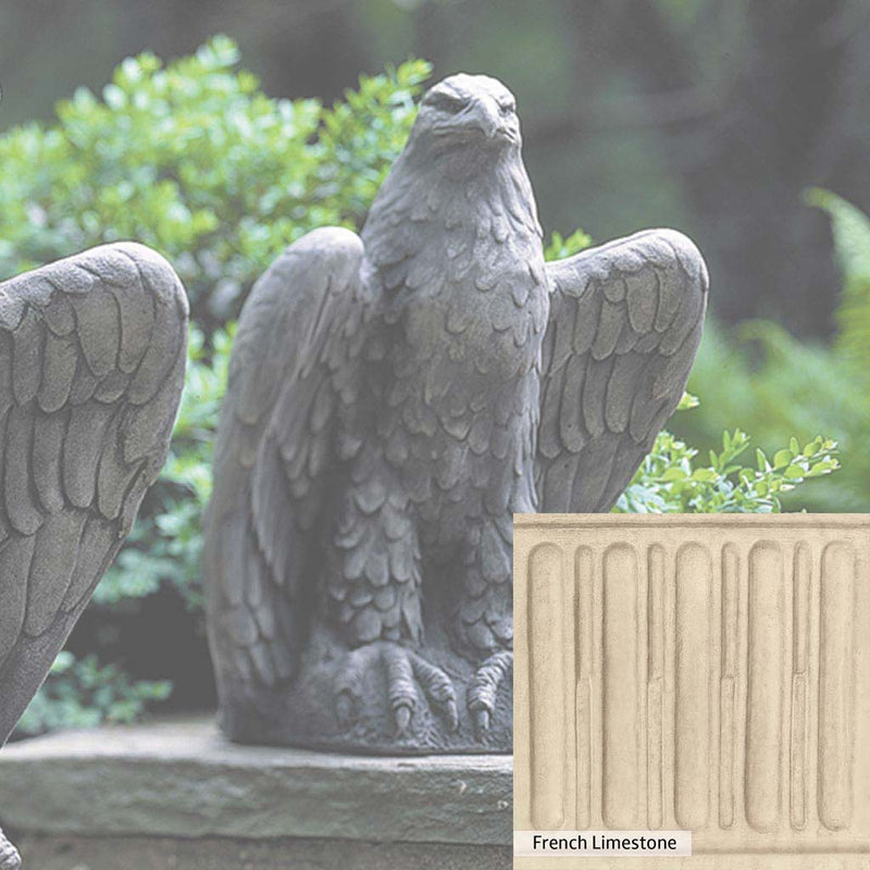 French Limestone Patina for the Campania International Eagle Looking Left and Right Statue, old-world creamy white with ivory undertones.