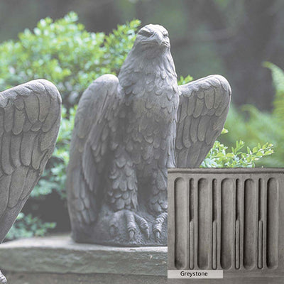 Greystone Patina for the Campania International Eagle Looking Left and Right Statue, a classic gray, soft, and muted, blends nicely in the garden.