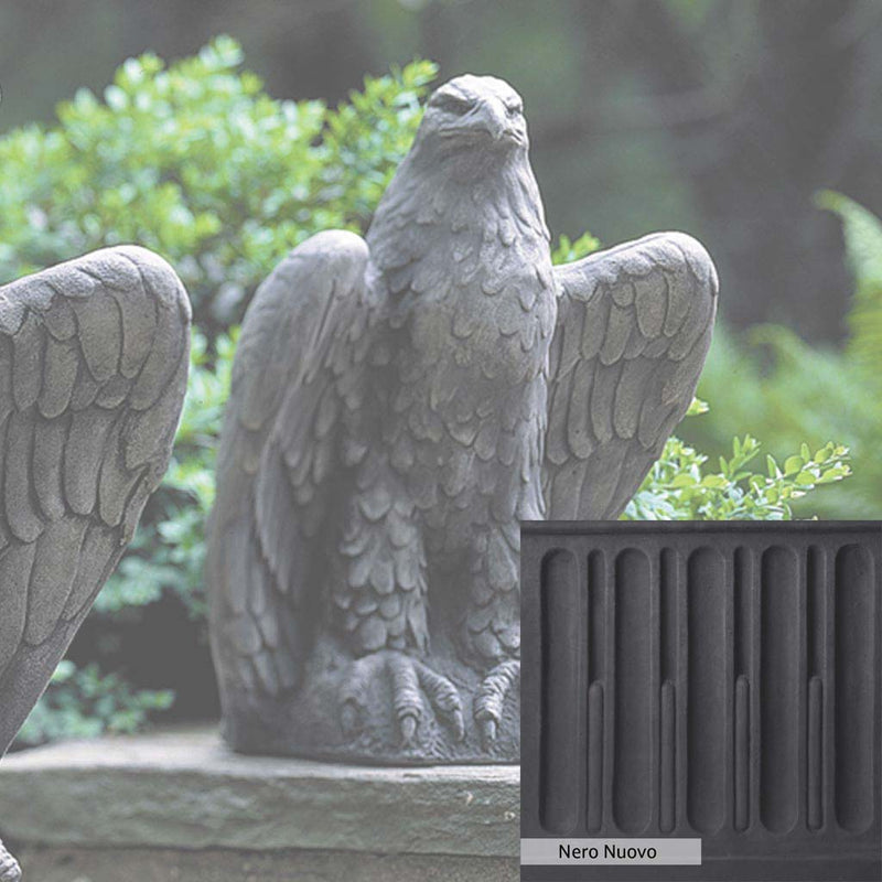 Nero Nuovo Patina for the Campania International Eagle Looking Left and Right Statue, bold dramatic black patina for the garden.