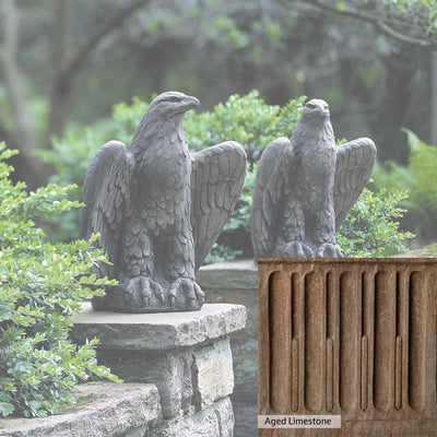 Aged Limestone Patina for the Campania International Eagle Looking Left and Right Statue, brown, orange, and green for an old stone look..