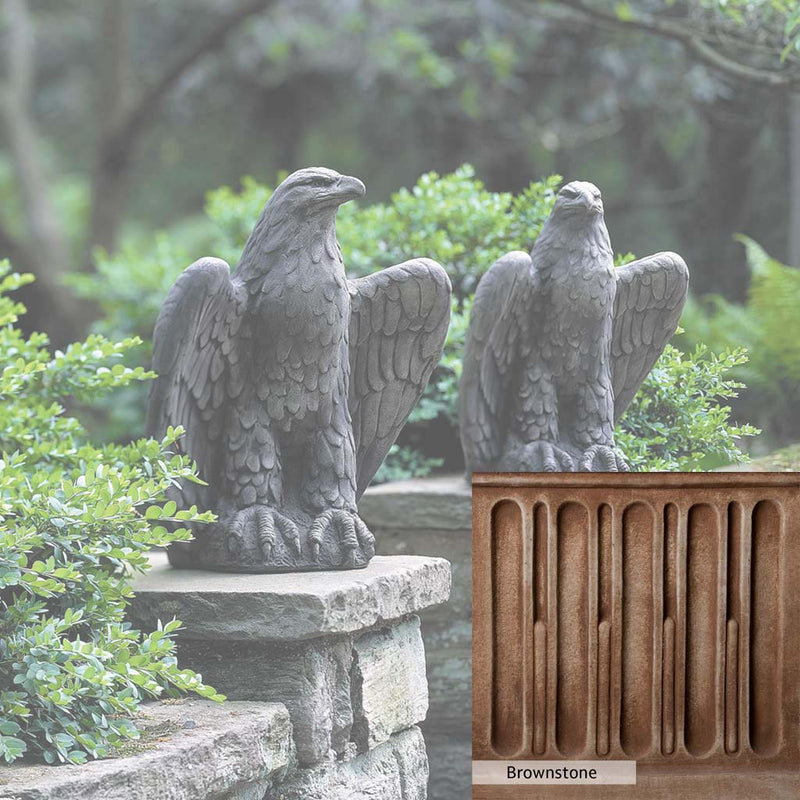 Brownstone Patina for the Campania International Eagle Looking Left and Right Statue, brown blended with hints of red and yellow, works well in the garden.