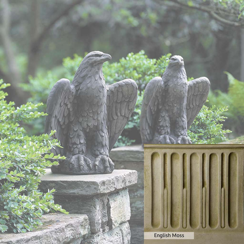 English Moss Patina for the Campania International Eagle Looking Left and Right Statue, green blended into a soft pallet with a light undertone of gray.