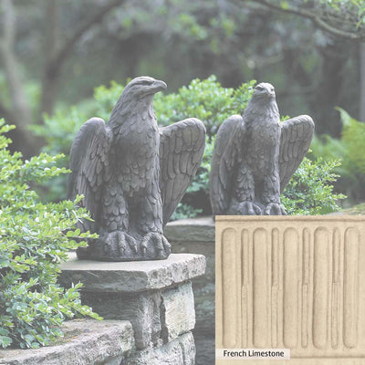 French Limestone Patina for the Campania International Eagle Looking Left and Right Statue, old-world creamy white with ivory undertones.