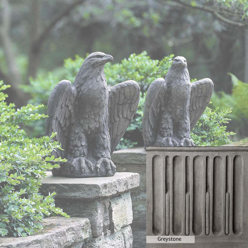 Greystone Patina for the Campania International Eagle Looking Left and Right Statue , a classic gray, soft, and muted, blends nicely in the garden.