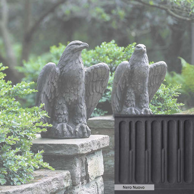 Nero Nuovo Patina for the Campania International Eagle Looking Left and Right Statue, bold dramatic black patina for the garden.