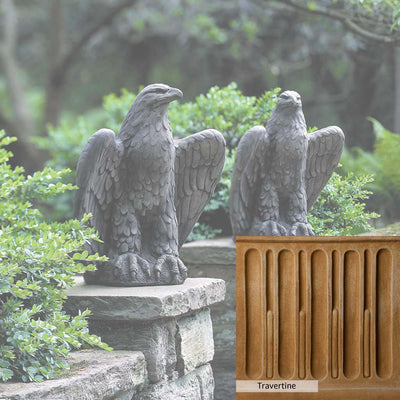 Travertine Patina for the Campania International Eagle Looking Left and Right Statue, soft yellows, oranges, and brown for an old-word garden.