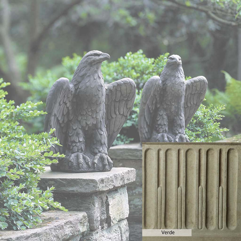 Verde Patina for the Campania International Eagle Looking Left and Right Statue, green and gray come together in a soft tone blended into a soft green.