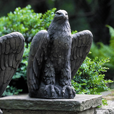Campania International Eagle Looking Right Statue stained in the Alpine Stone  patina, the ideal color for this garden statue.