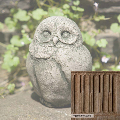 Aged Limestone Patina for the Campania International Baby Barn Owl Statue, brown, orange, and green for an old stone look.