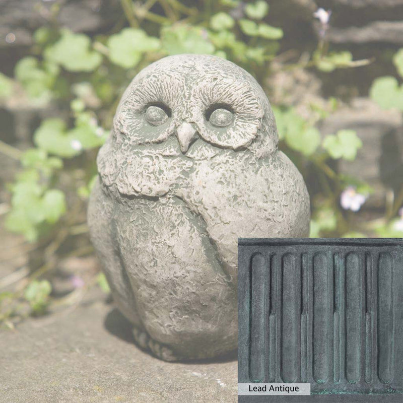 The Lead Antique Patina for the Campania International Baby Barn Owl Statue, aged blue and grey layered to give the look of a classic antique lead patina.