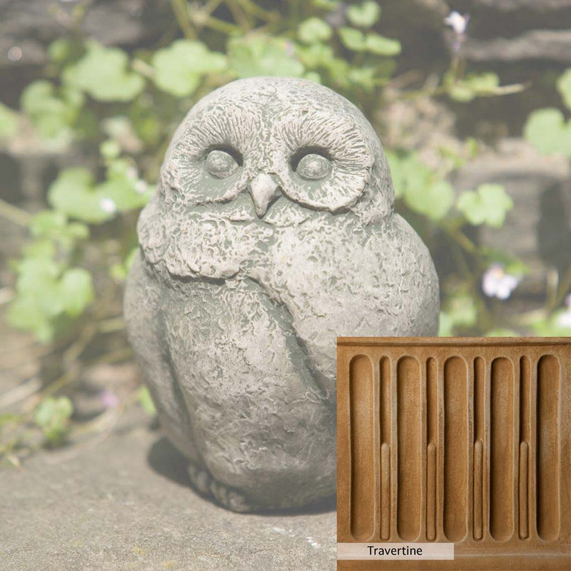 Travertine Patina for the Campania International Baby Barn Owl Statue, soft yellows, oranges, and brown for an old-word garden.
