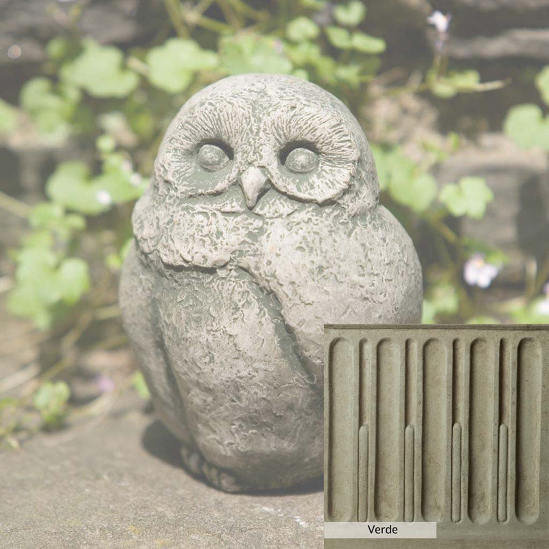 Verde Patina for the Campania International Baby Barn Owl Statue, green and gray come together in a soft tone blended into a soft green.