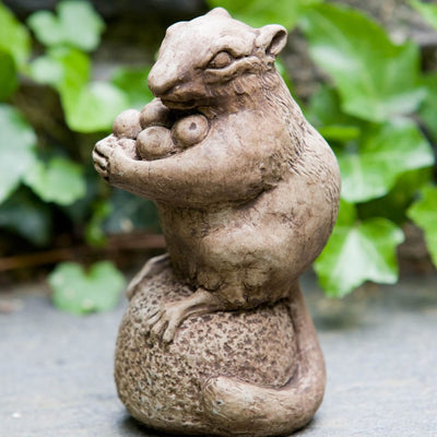 Campania International Autumn Chipmunk Statue stained in the Brownstone  patina, the ideal color for this garden statue.
