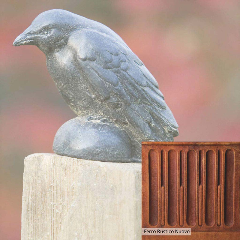 Ferro Rustico Nuovo Patina for the Campania International Small Raven Statue, red and orange blended in this striking color for the garden.