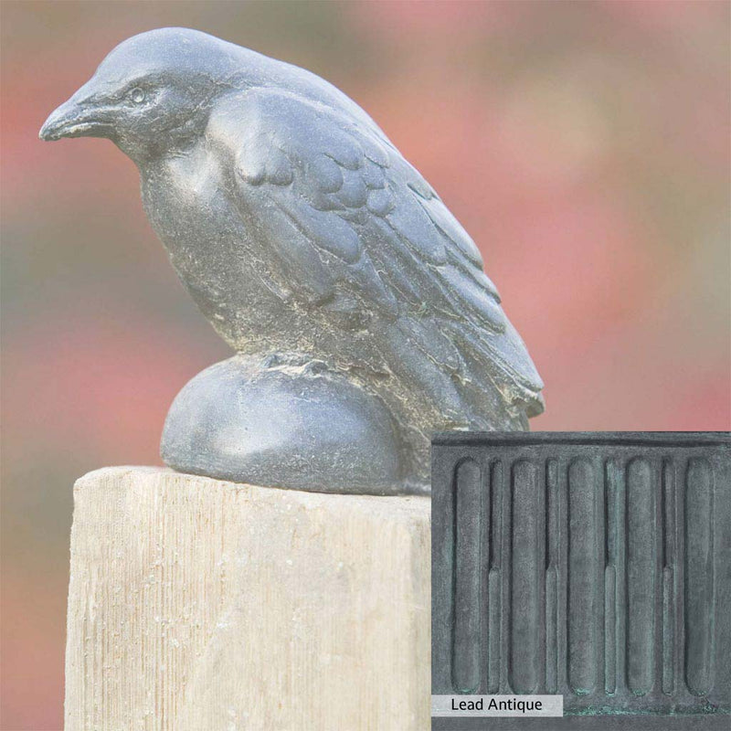 The Lead Antique Patina for the Campania International Small Raven Statue, aged blue and grey layered to give the look of a classic antique lead patina.