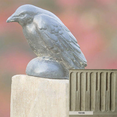Verde Patina for the Campania International Small Raven Statue, green and gray come together in a soft tone blended into a soft green.