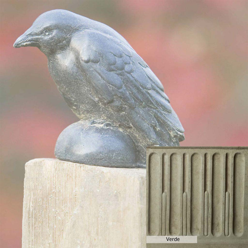 Verde Patina for the Campania International Small Raven Statue, green and gray come together in a soft tone blended into a soft green.