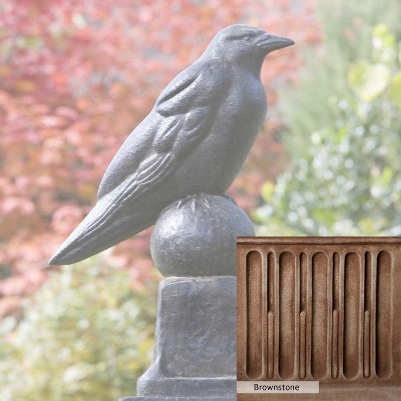 Brownstone Patina for the Campania International Raven Statue, brown blended with hints of red and yellow, works well in the garden.