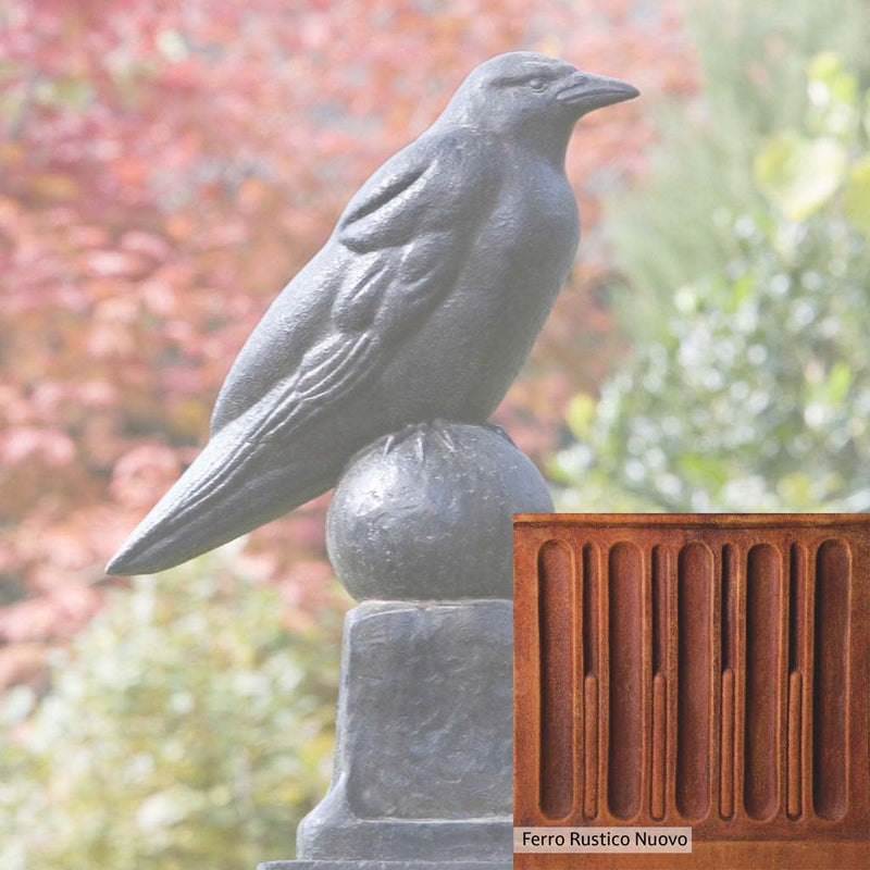 Ferro Rustico Nuovo Patina for the Campania International Raven Statue, red and orange blended in this striking color for the garden.