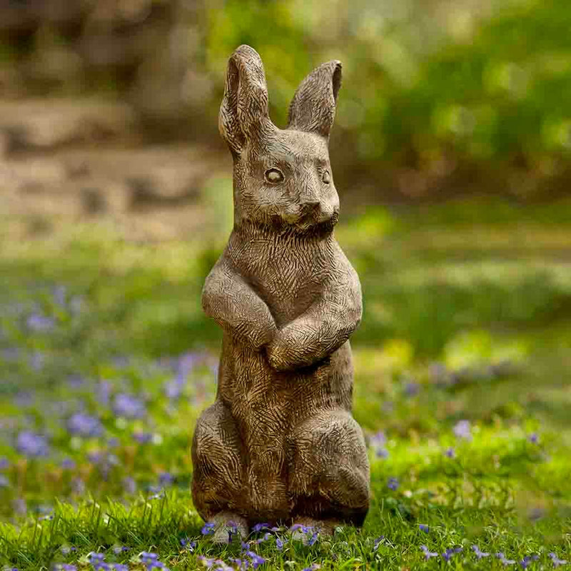 Campania International Father Rabbit Statue, set in the garden to add charm and character. The statue is shown in the Brownstone Patina.
