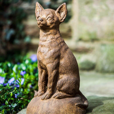 Campania International Chiquito Dog Statue, is making himself tall! This little dog is small but with big personality. Shown in the dramatic Pietra Nuovo Patina to match his personality.