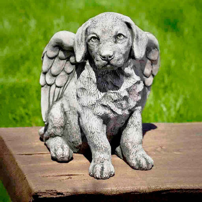 Campania International Angel Puppy Garden Statue stained in the Alpine Stone  patina, the ideal color for this garden statue.
