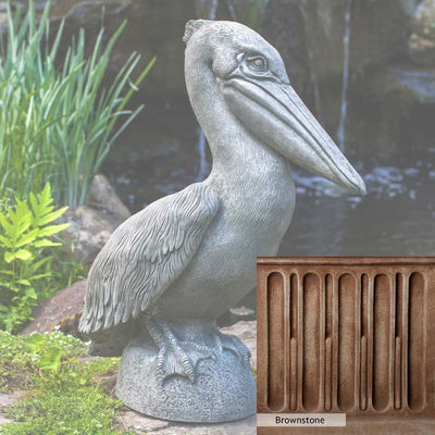 Brownstone Patina for the Campania International Pelican Statue, brown blended with hints of red and yellow, works well in the garden.