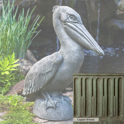 Copper Bronze Patina for the Campania International Pelican Statue, blues and greens blended into the look of aged copper.