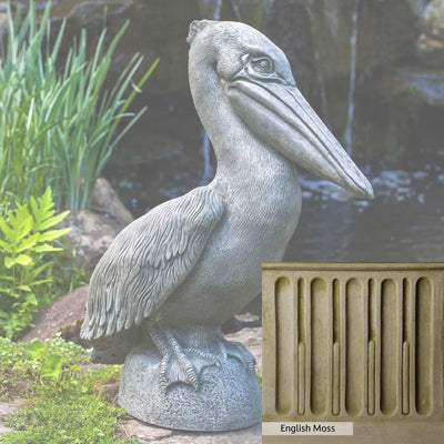 English Moss Patina for the Campania International Pelican Statue, green blended into a soft pallet with a light undertone of gray.