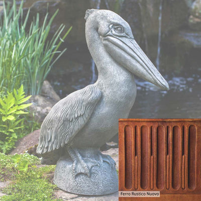 Ferro Rustico Nuovo Patina for the Campania International Pelican Statue, red and orange blended in this striking color for the garden.