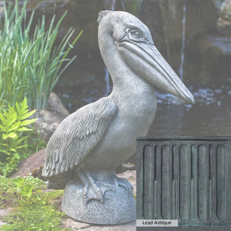 The Lead Antique Patina for the Campania International Pelican Statue, aged blue and grey layered to give the look of a classic antique lead patina.