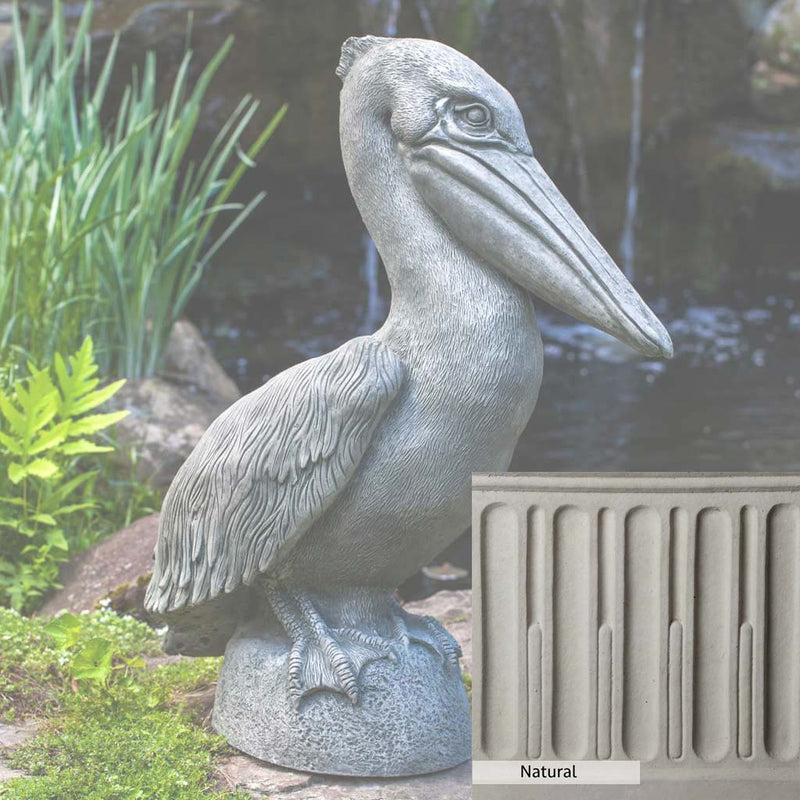 Natural Patina for the Campania International Pelican Statue is unstained cast stone, the brightest and whitest finish that will age.