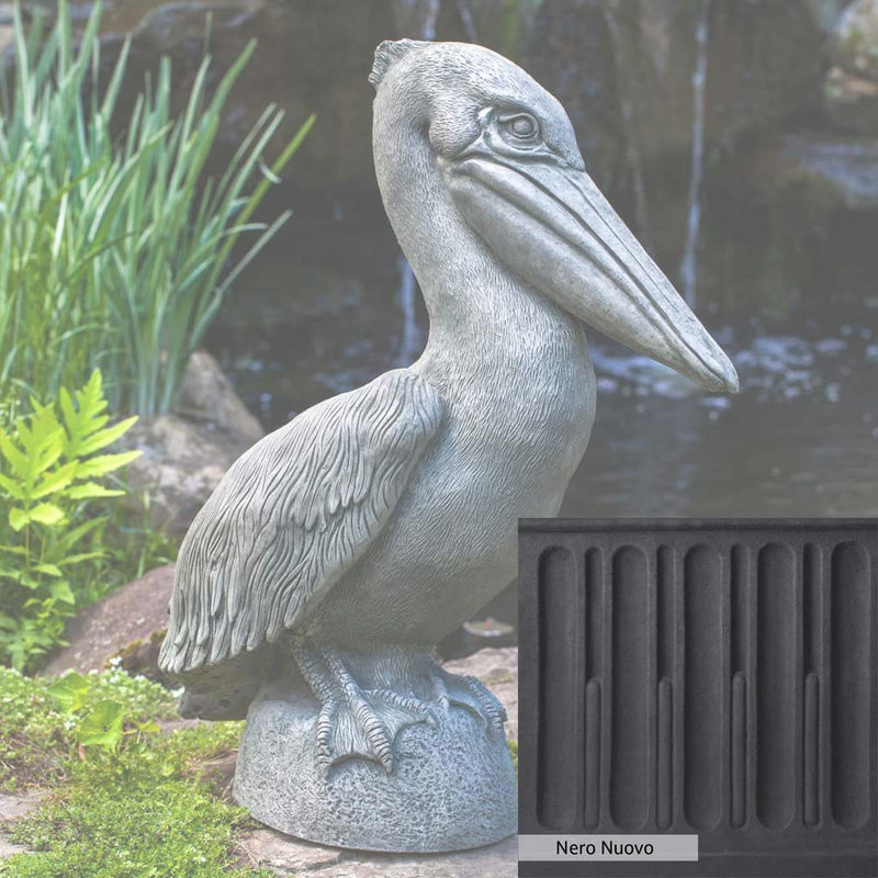 Nero Nuovo Patina for the Campania International Pelican Statue, bold dramatic black patina for the garden.