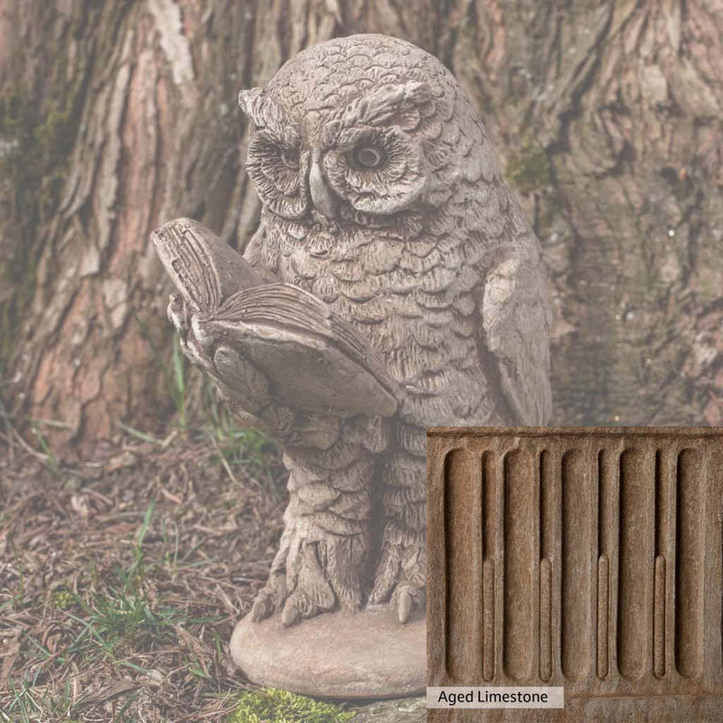 Aged Limestone Patina for the Campania International Scholarly Owl Statue, brown, orange, and green for an old stone look.
