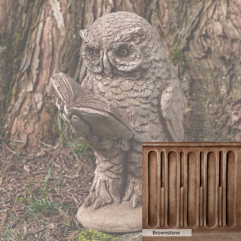 Brownstone Patina for the Campania International Scholarly Owl Statue, brown blended with hints of red and yellow, works well in the garden.