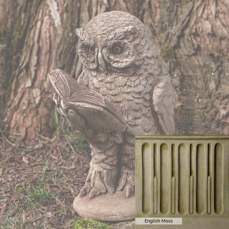 English Moss Patina for the Campania International Scholarly Owl Statue, green blended into a soft pallet with a light undertone of gray.