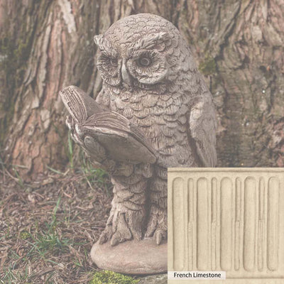 French Limestone Patina for the Campania International Scholarly Owl Statue, old-world creamy white with ivory undertones.