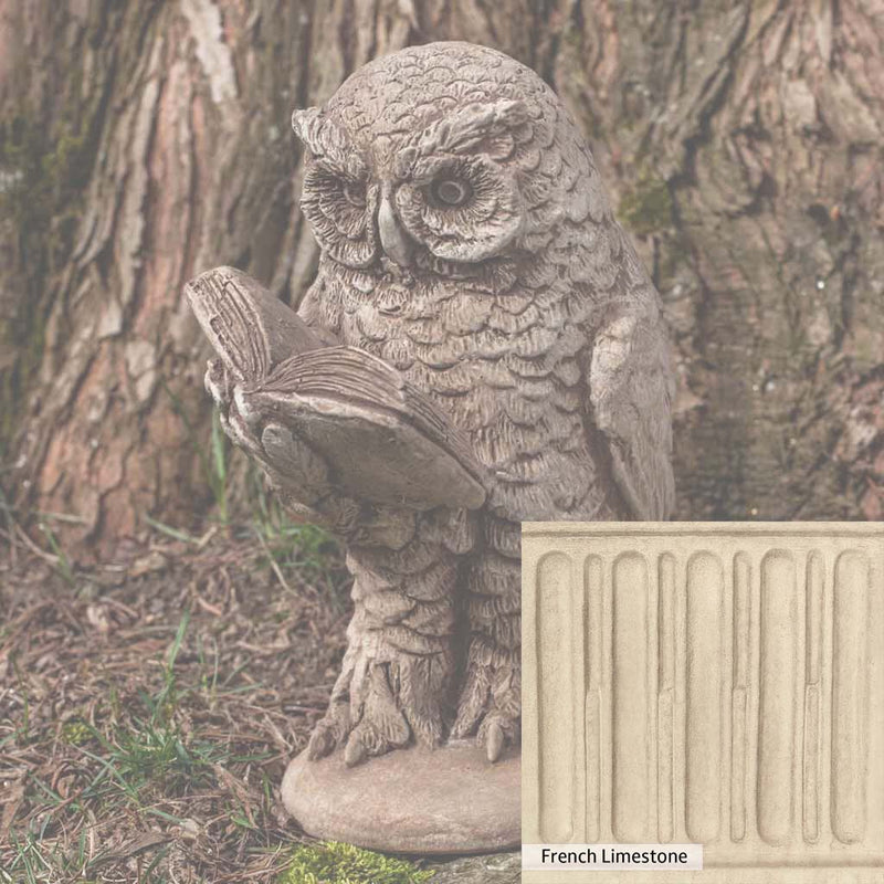 French Limestone Patina for the Campania International Scholarly Owl Statue, old-world creamy white with ivory undertones.