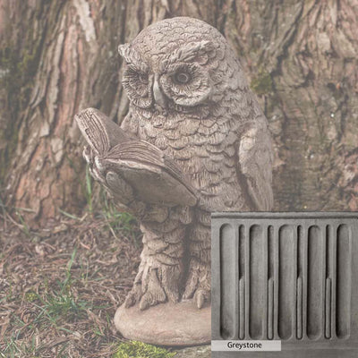 Greystone Patina for the Campania International Scholarly Owl Statue , a classic gray, soft, and muted, blends nicely in the garden.