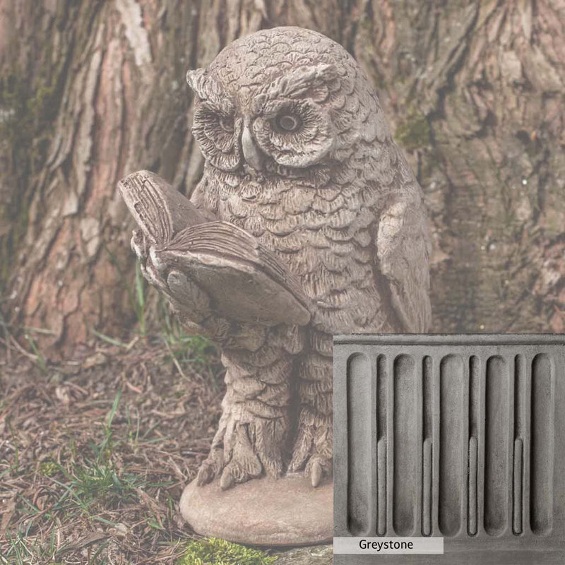 Greystone Patina for the Campania International Scholarly Owl Statue , a classic gray, soft, and muted, blends nicely in the garden.
