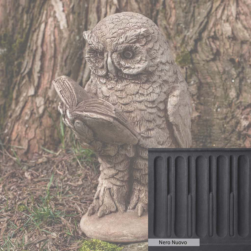 Nero Nuovo Patina for the Campania International Scholarly Owl Statue, bold dramatic black patina for the garden.