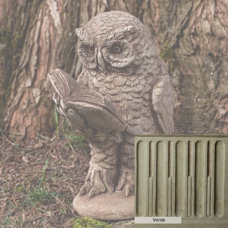 Verde Patina for the Campania International Scholarly Owl Statue, green and gray come together in a soft tone blended into a soft green.