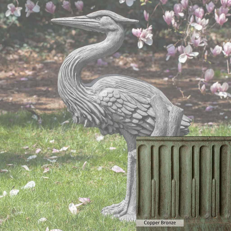 Copper Bronze Patina for the Campania International Heron Statue, blues and greens blended into the look of aged copper.