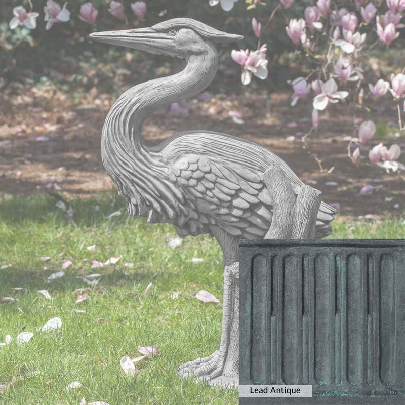 The Lead Antique Patina for the Campania International Heron Statue, aged blue and grey layered to give the look of a classic antique lead patina.