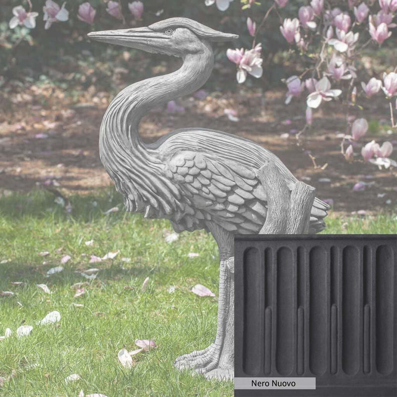 Nero Nuovo Patina for the Campania International Heron Statue, bold dramatic black patina for the garden.