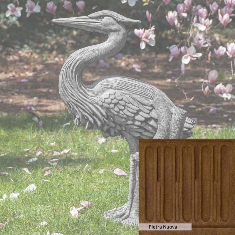 Pietra Nuova Patina for the Campania International Heron Statue, a rich brown blended with black and orange.