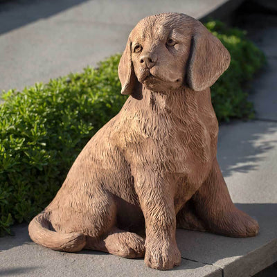 Campania International Golden Retriever Puppy Statue stained in the Travertine  patina, the ideal color for this garden statue.